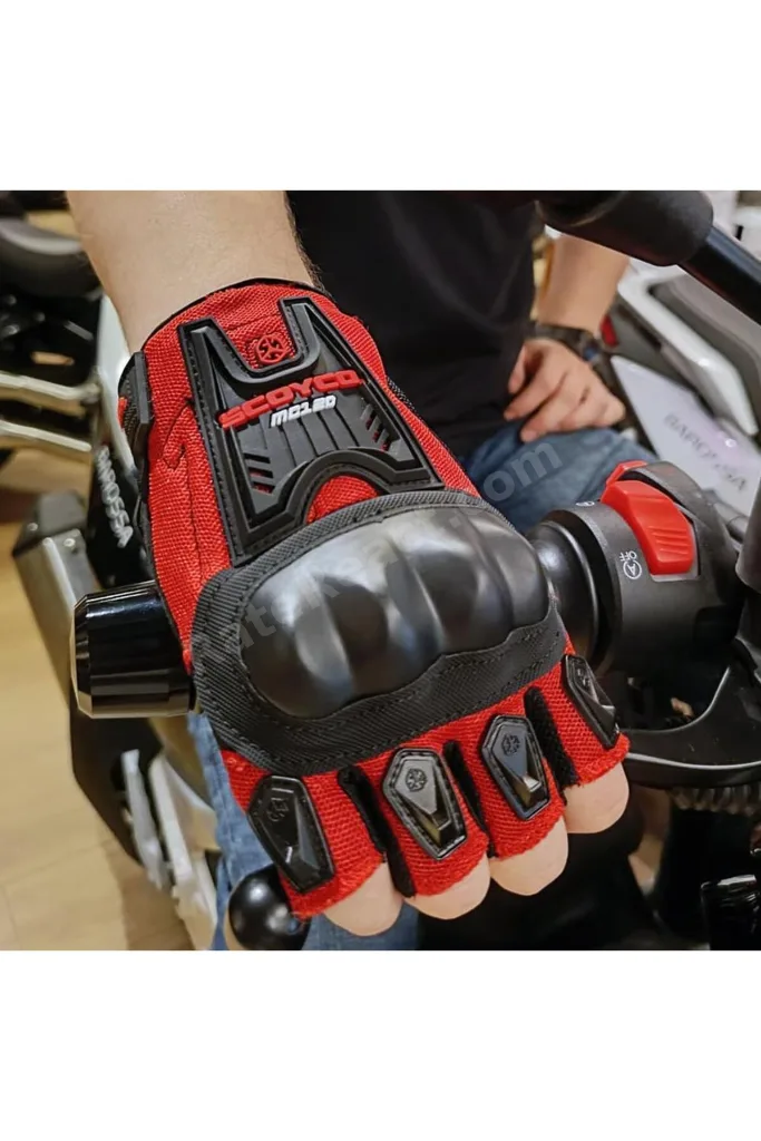 Unisex Kırmızı Yazlık Parmaksız Korumalı Eldiven Mc12d