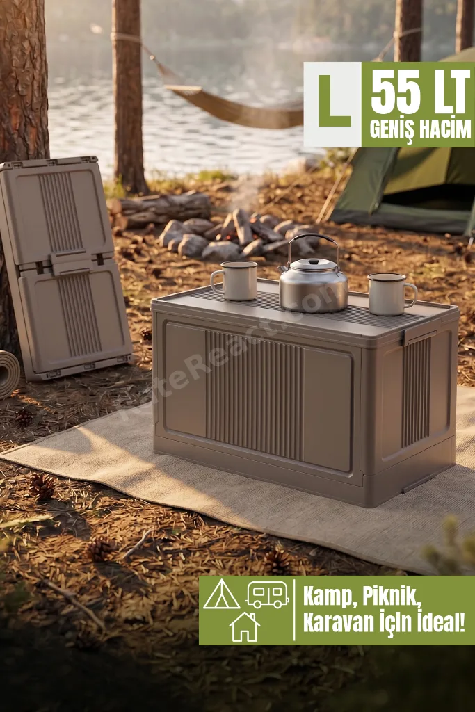 Lavine (LARGE) Katlanır Kamp Depolama Sandığı L Size 55lt Portatif Kasa Saklama Kabı Organizer