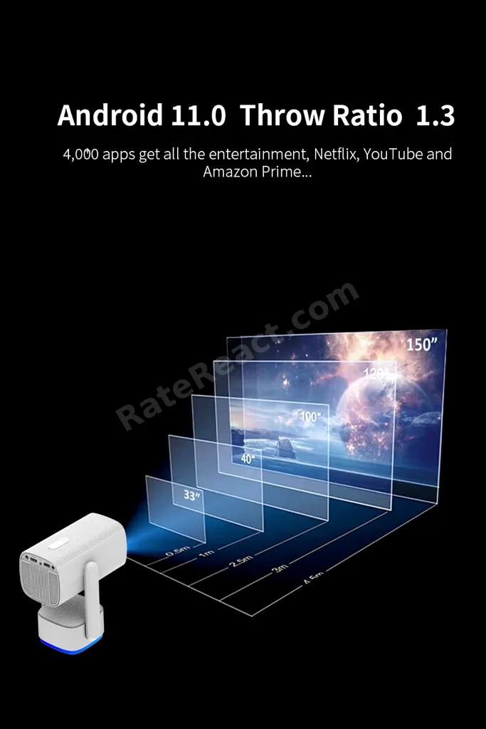 Android 11 Şarjlı Projeksiyon 1080p 200 AnsiLümen Akıllı Taşınabilir Projektör 4K Projeksiyon Cihazı