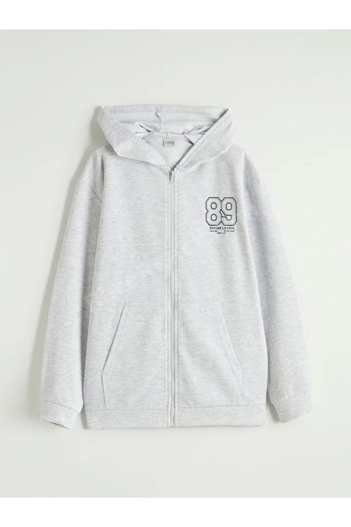 Çelebi Store'dan Kaliteli Parçalar Baskılı Kapüşonlu Erkek Çocuk Fermuarlı Sweatshirt