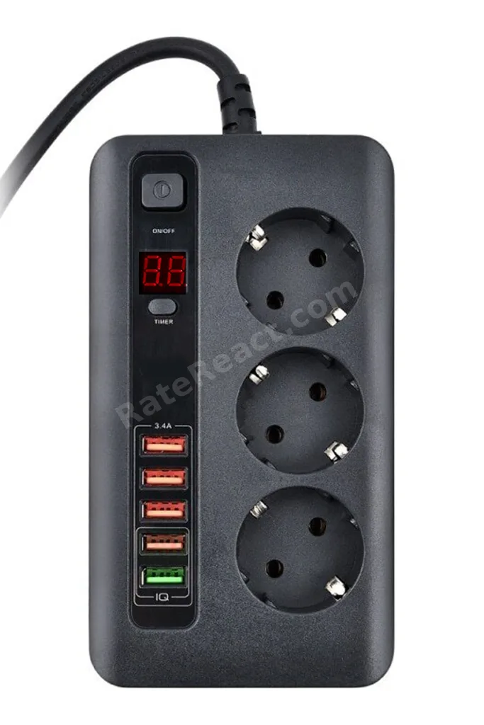 Usb'li Akıllı 3'lü Priz Akım Korumalı Zaman Ayarlı 5 Usb Uzatma Kablosu Beyaz