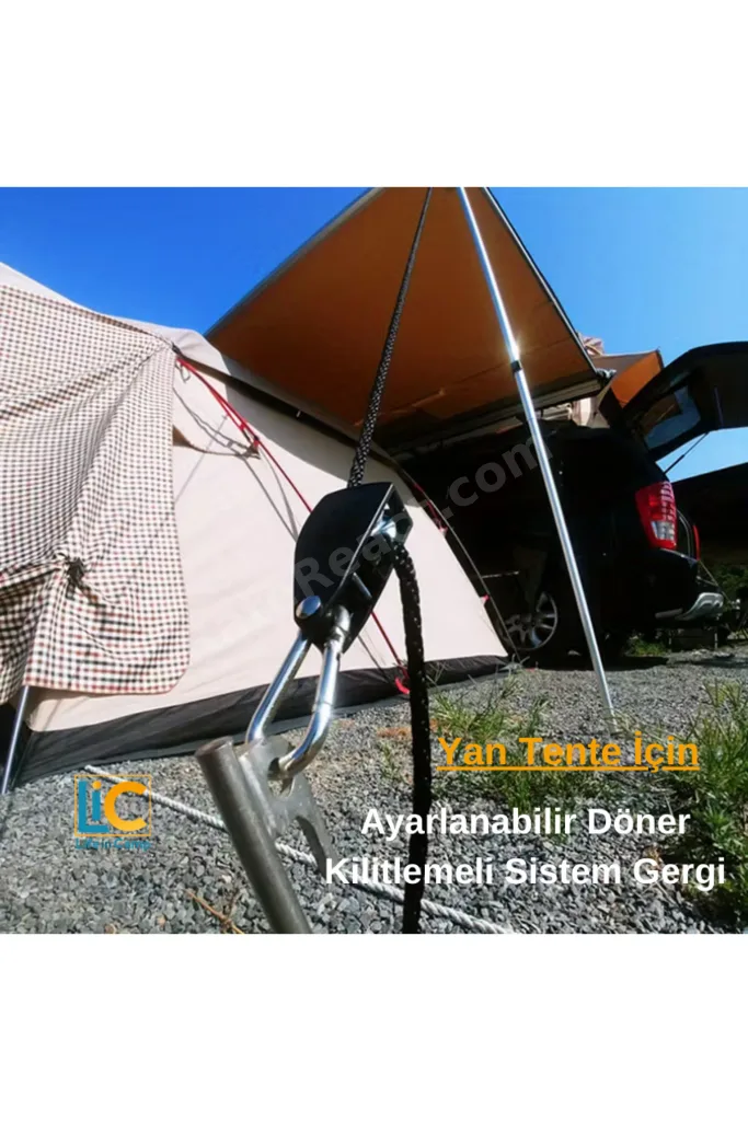 Kamp Çadırı, Yan Tente, Tarp İpi ve Gergisi - Ayarlanabilir Döner Kilitlemeli Sistem - 4 adet