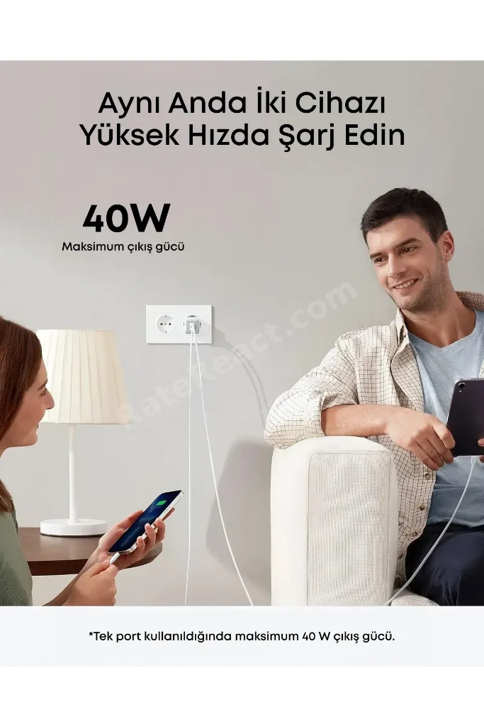 Nano 521 Şarj Cihazı, 40W, PIQ 3.0, USB-C Çift Bağlantı Noktalı, Siyah - A2038