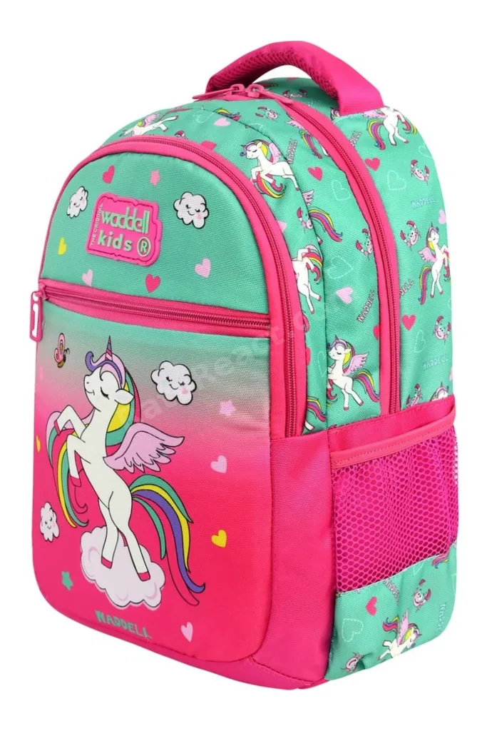 Lisanslı Fuşya Unicorn Desenli İlkokul Çantası Beslenme Çantası ve Kalemlik