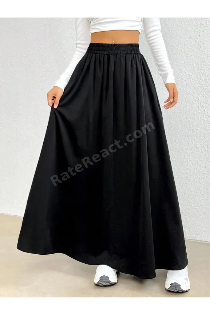 Kadın Cepli Beli Lastikli Poplin Kumaş Kloş Etek Boy 90 CM