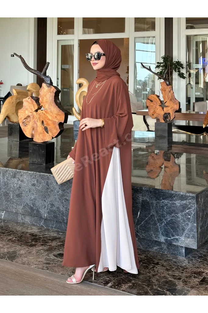 Şal Hediyeli Eteği Garnili Dubai Kumaşlı Abaya
