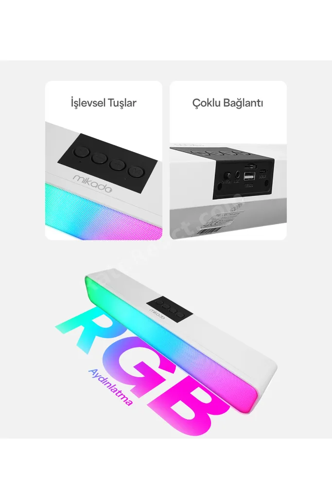 Md-sbt25 Beyaz Rgb Oyuncu Speaker Soundbar Sese Duyar 10wmicrosd Taşınır Bluetooth Hoparlör Speaker