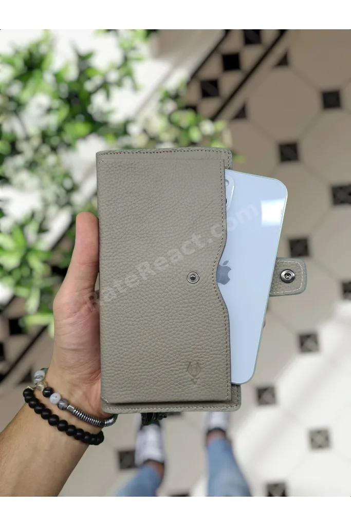 904 Hakiki Deri Kişiye Özel Telefon Hazneli Dıştan Çıtçıtlı Cüzdan El Çantası