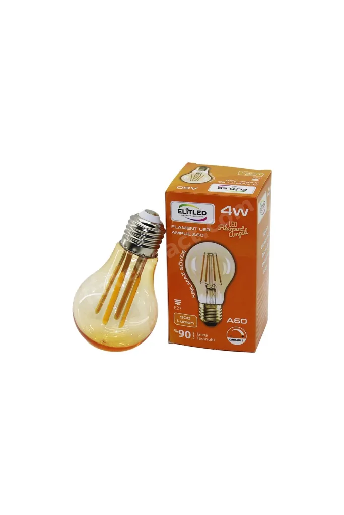 ELİTLED A-60 4W - E27 GOLD COLOR FLAMENT LED RUSTİK AMPUL 500LUMEN KIRILMAZ GÖVDE (4887) NemereHome