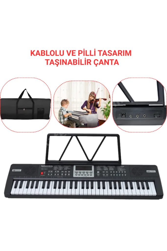 Dijital Piyano 61 Tuşlu Org Taşınabilir Demolu (Hediye Mikrofon Çanta Sticker Adaptör)