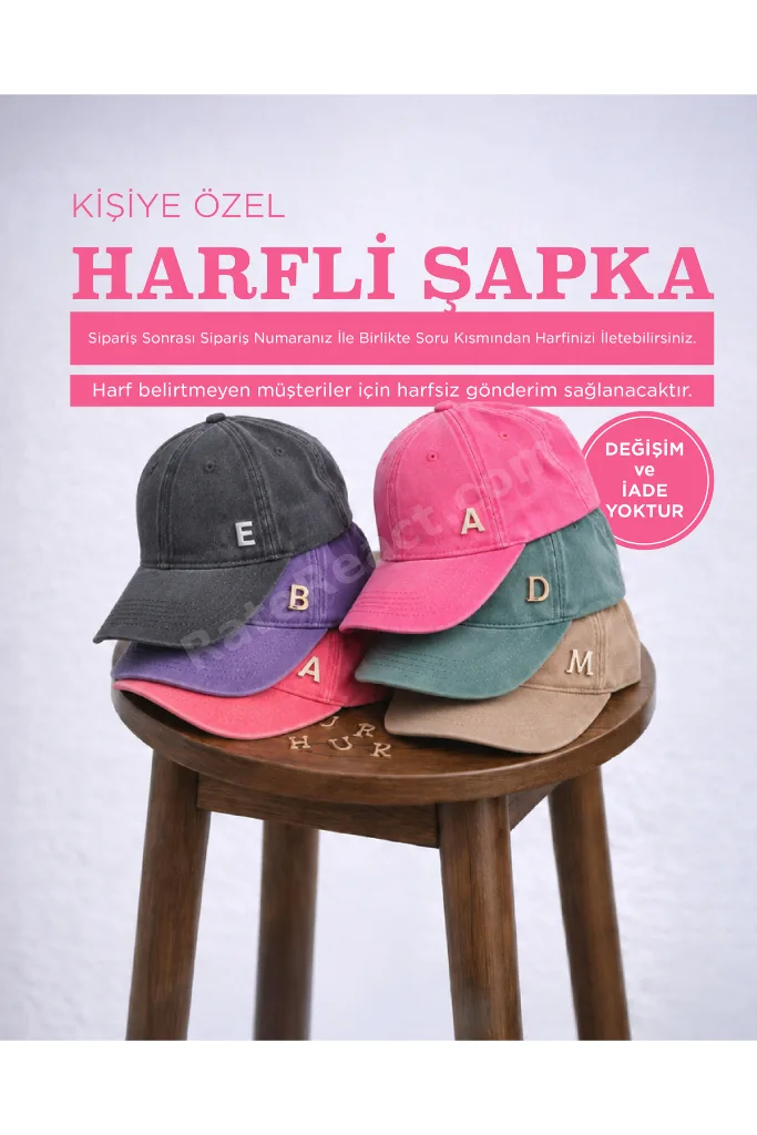 ŞPK022 KİŞİYE ÖZEL HARF DETAYLI YIKAMALI VE ESKİTME YEŞİL ŞAPKA