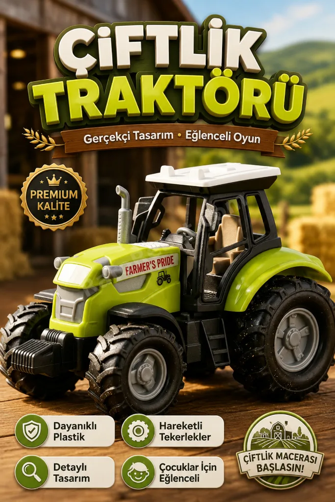 Işıklı Sesli Çiftlik Traktörü Oyuncak – Gerçekçi Tarım Aracı Traktör İş Makinesi