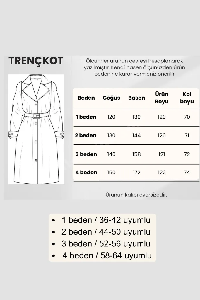 Kadın Oversize Kemerli Astarlı Trençkot-Büyük Beden Trençkot- Siyah- Geniş Beden aralığı