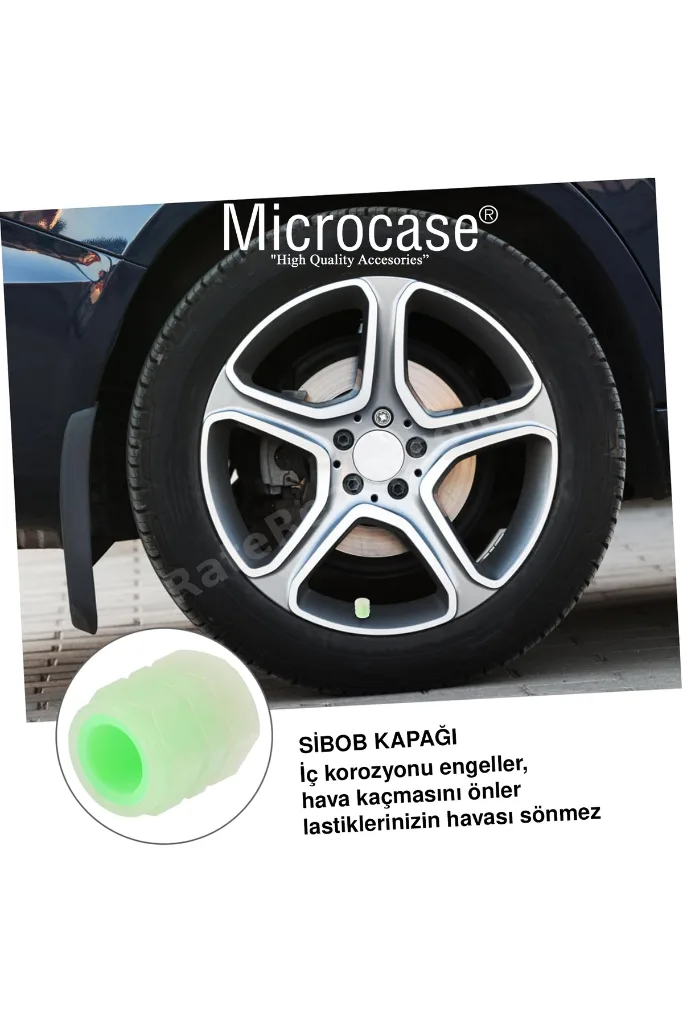 4'lü Pilsiz Yeşil Fosforlu Gece Parlayan Araba Motorsiklet Sibop Kapağı AL4200