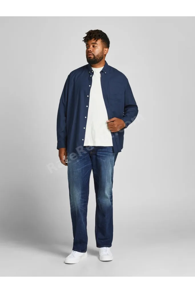 Jack&jones Büyük Beden Lacivert Erkek Oxford Gömlek 12190444