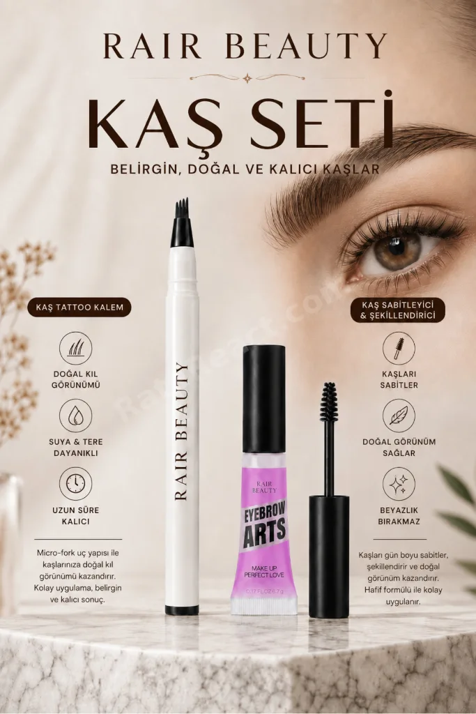 Kahverengi Mikroblading Ucu Tırtıklı Kalıcı Kaş Kalemi ve Şeffaf Kaş Sabitleyici İkili Set