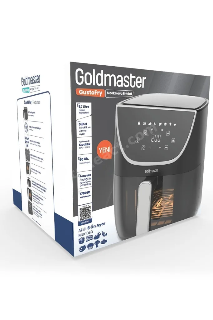 Gustofry  Xl Dokunmatik Cam Kapaklı Hazne Aydınlatmalı Airfryer Sıcak Hava Fritözü