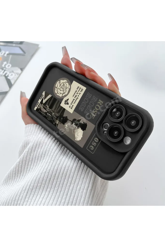 Redmi 9C Uyumlu, şık gül desenli, yüksek kaliteli silikon telefon kılıfı.