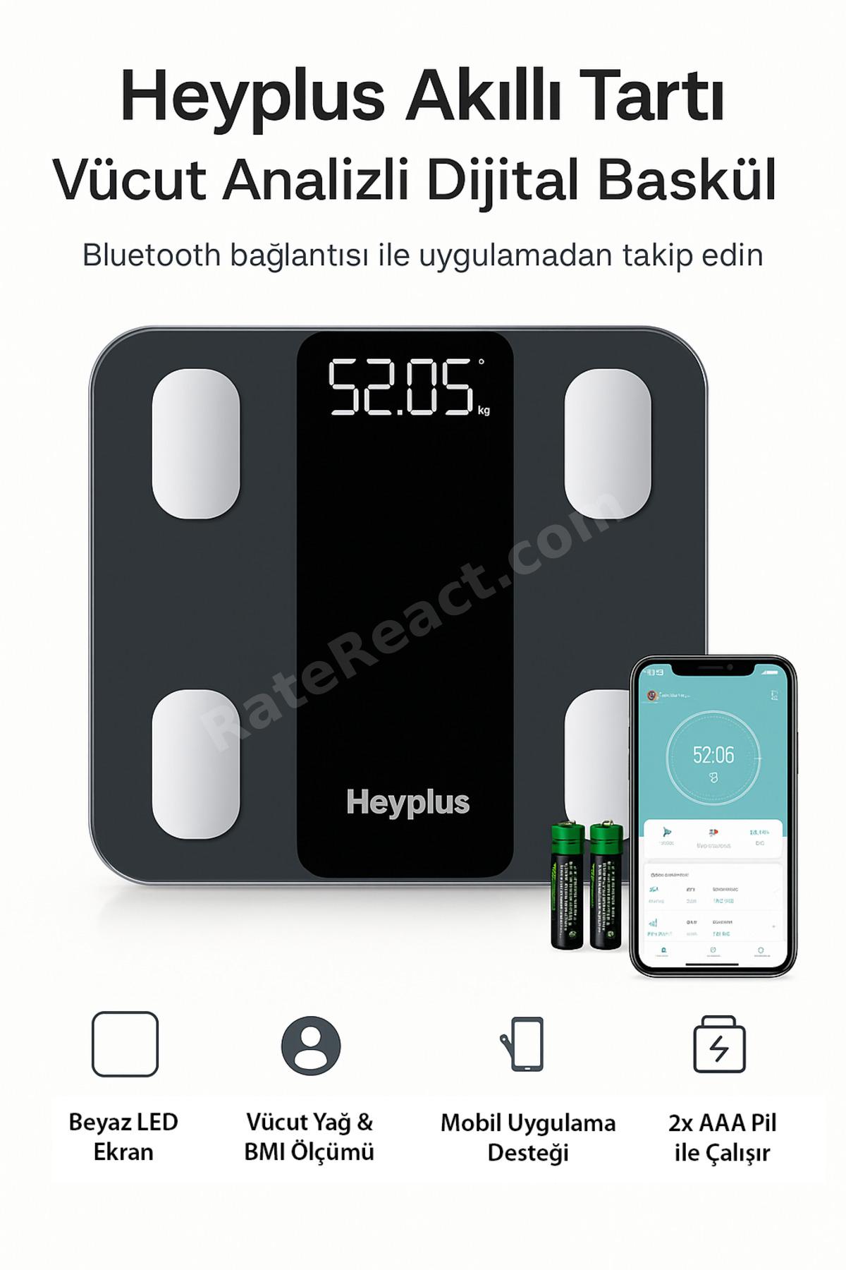 Dijital Baskül Akıllı Tartı - Yağ Su Kas Ölçerli Vücut Analiz Baskülü