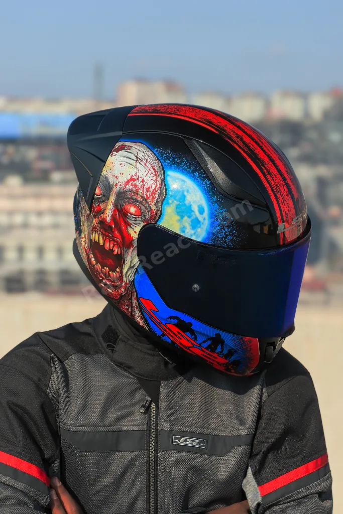 RAPID 2 RACE ZOMBIE SİYAH-KIRMIZI KASK (1 Renkli + 1 Şeffaf Vizörlü)