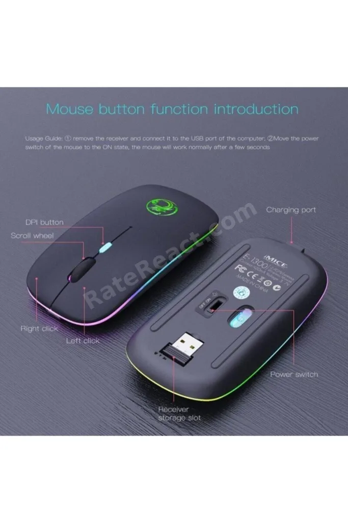 Imıce Mouse Şarj Edilebilir, Kablosuz Optik Mouse 2.4 Ghz E-1300
