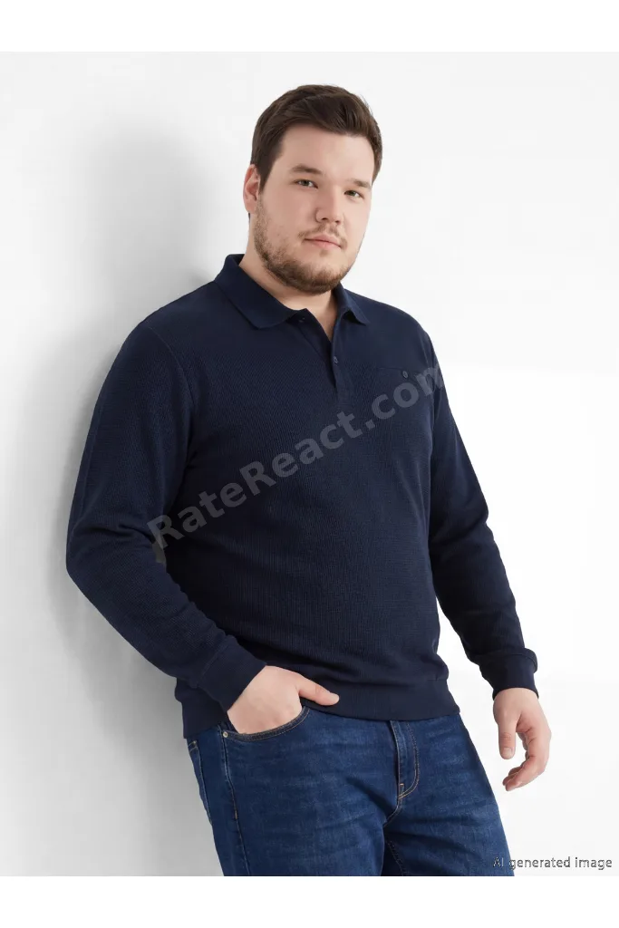 Lacivert Polo Yaka Erkek Sweatshirt