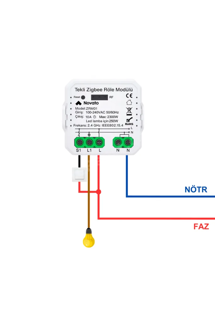 Zigbee Tek Çıkışlı Röle ( Tuya, Smart Life Uyumlu )