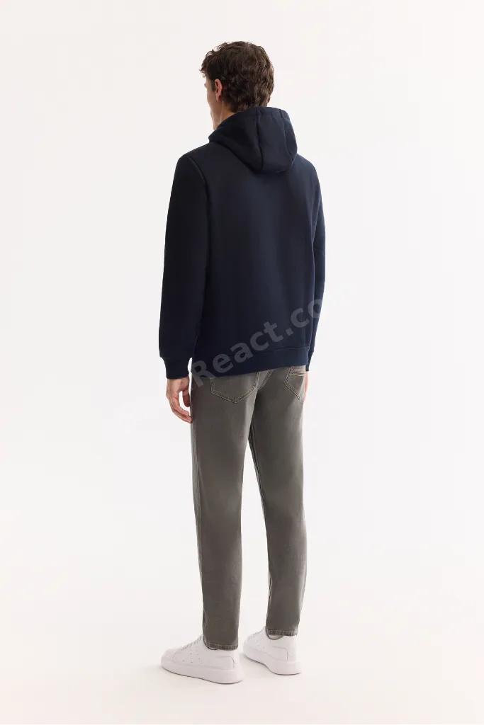 Erkek Lacivert Şardonlu Kumaş Bisiklet Yaka Basic Sweatshirt E001018