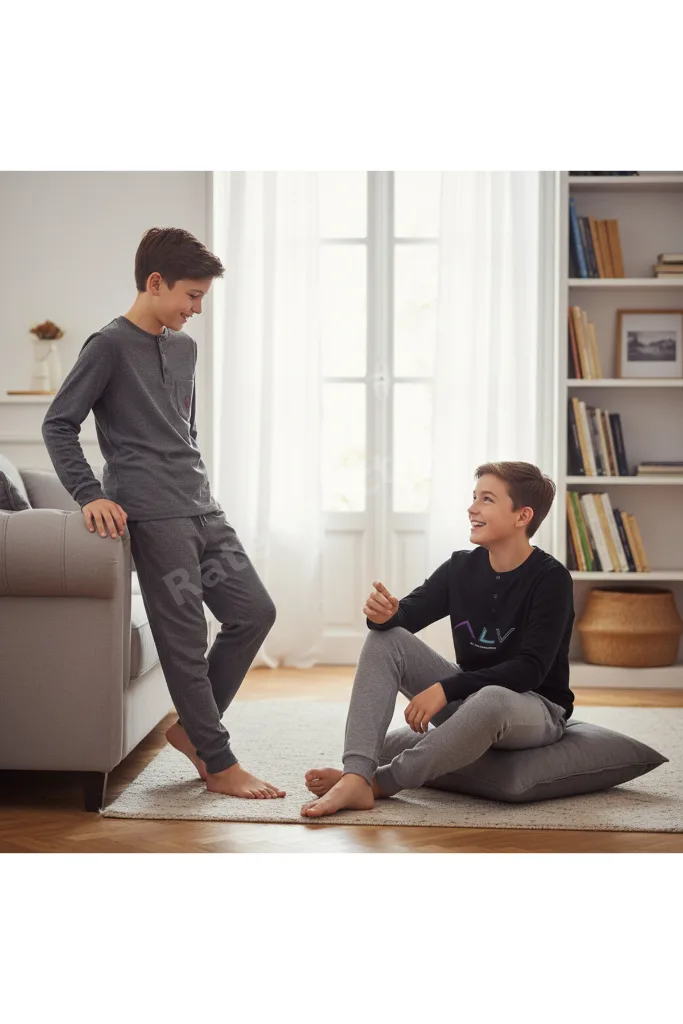 Genç Erkek Pamuklu 2 Adet 2'li Pijama Takımı BB2486