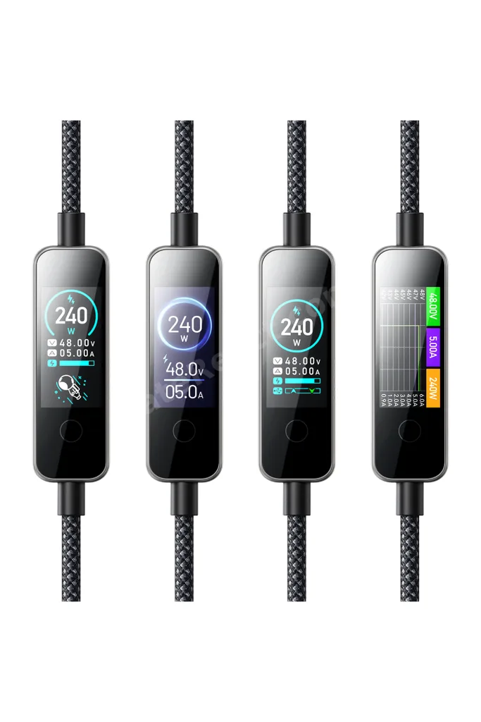 CabVision 240W Usb -C To Usb-C TFT Ekranlı Dokunmatik Mod 1.2 Metre Siyah Örgü Şarj Ve Data Kablosu