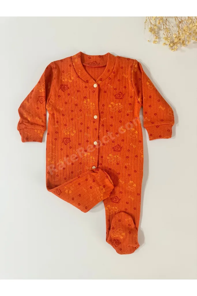 %100 Organik Pamuk Bebek Tulum 2’li Set Gri & Kiremit Uzun Kollu