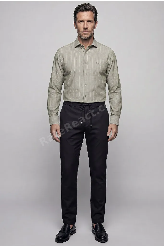 Yeşil Regular Fit Uzun İtalyan Yaka Gömlek
