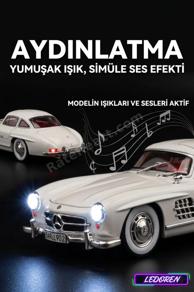 Beyaz Renkli 1954 Mercedes-Benz 300SL 1/24 Diecast Model Araba Metal Klasik Araç