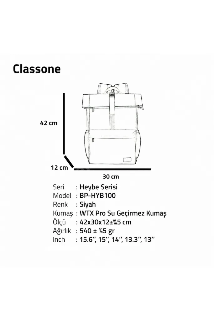 BP-HYB100 Heybe Serisi WTXPro Su geçirmez Kumaş 15.6 inch Uyumlu ,Notebook, Laptop, Macbook Sırt Çantası – Siyah