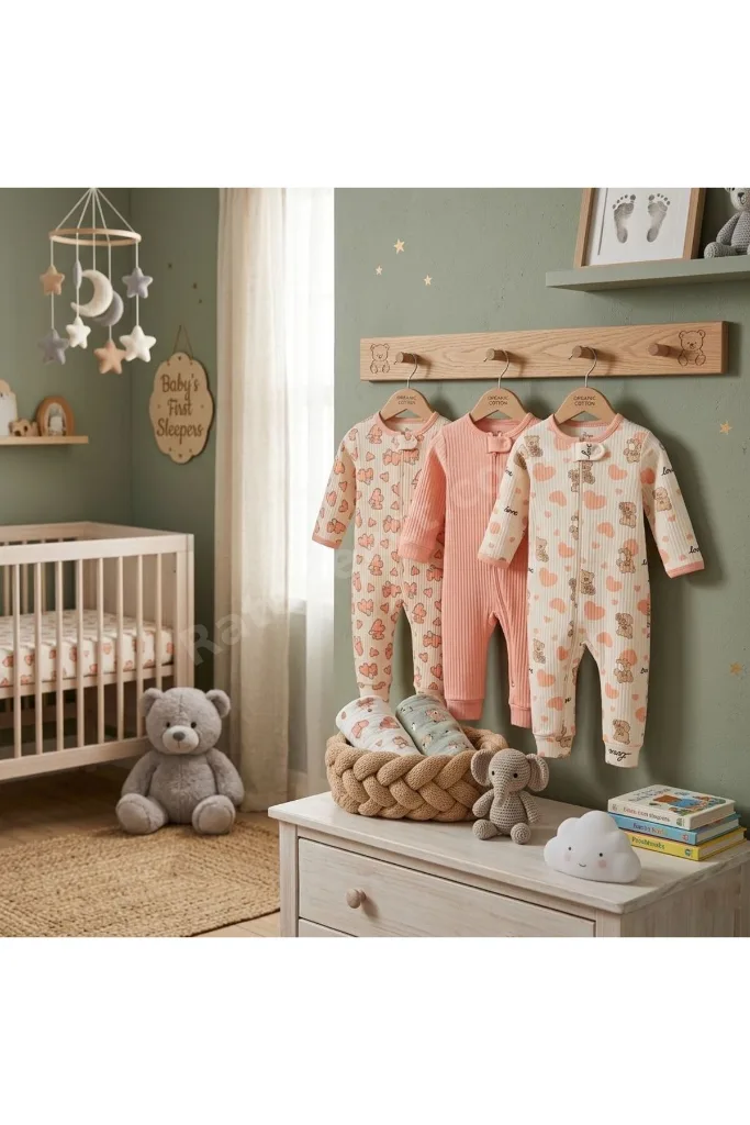 Kız Bebek Fermuarlı Ayıcık Kalp Baskılı Tulum 3'lü Paket Set