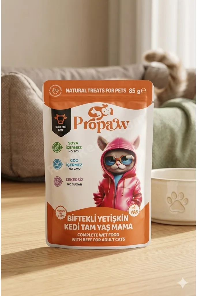 YETİŞKİN KEDİLER İÇİN BİFTEKLİ TAM BESLEYİCİ POUCH YAŞ MAMA 85 GR