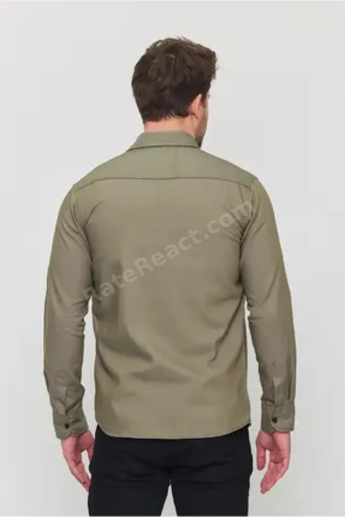Slim Fit Dar Kalıp Kot Gömlek Açık Haki