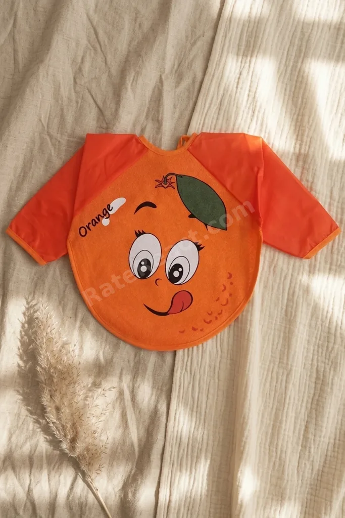 Sıvı Geçirmez Uzun Kollu Bebek Mama Önlüğü - 2'li Set 6-24 Ay Elma Ve Portakal Desenli Blw Uyumlu Ye