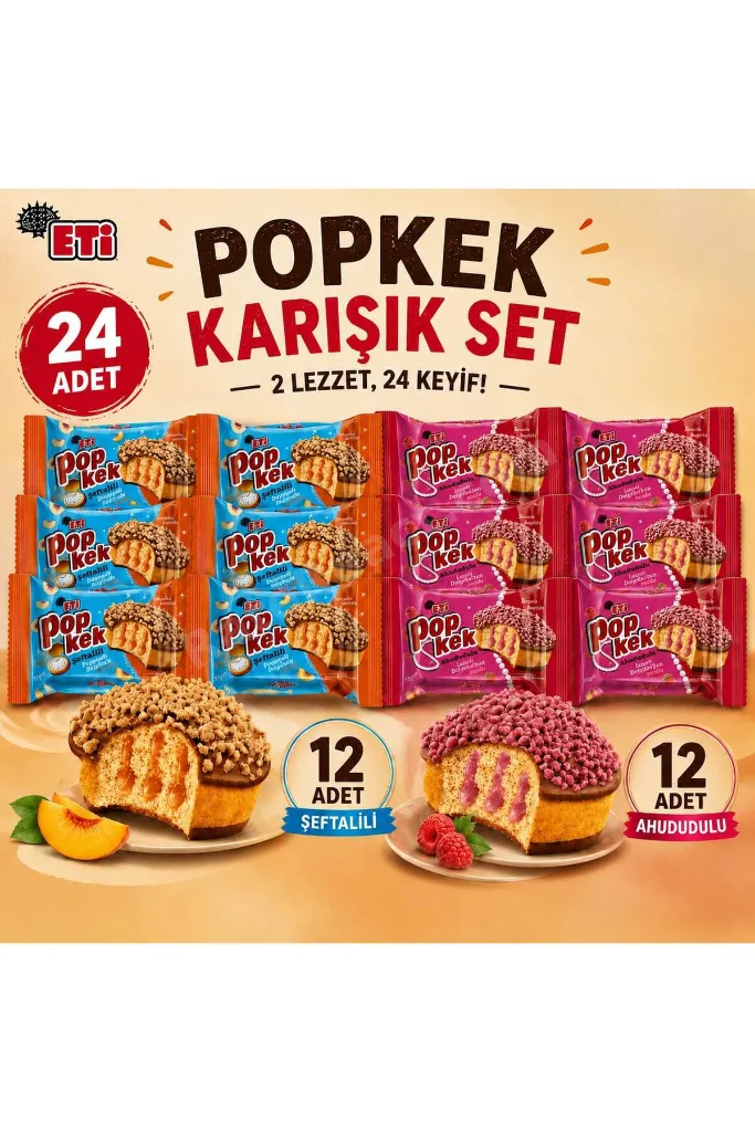 Pop Kek Ahududulu (Leydi Doyana'nın Tercihi) 55 Gr X 12 Ve Pop Kek Şeftalili 55 Gr X 12