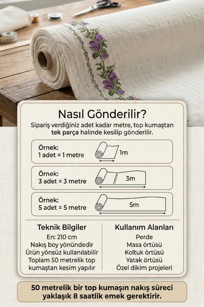 Kanaviçe Nakışlı Kumaş 33.000 Vuruş %100 Pamuk Monika Buldan Bezi 210 cm En