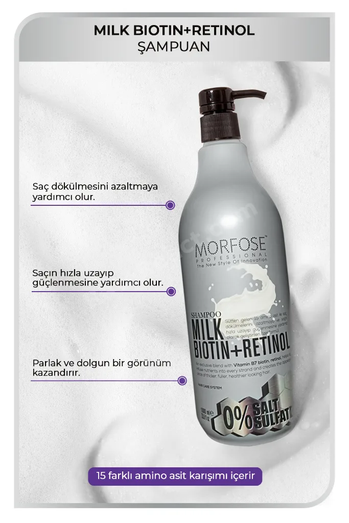 Sülfatsız Milk Biotin+retinol Içerikli Tuzsuz Şampuan 1000 Ml+çift Fazlı Fön Suyu 400 Ml