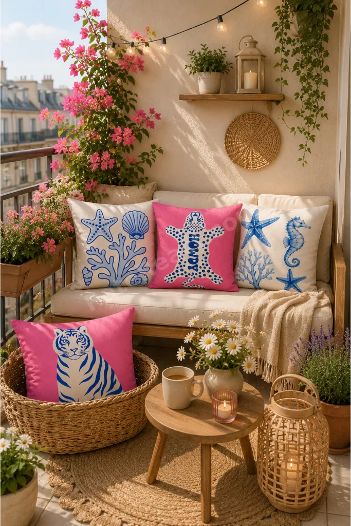Pink Blue Deniz Temalı Kırlent Kılıfı Seti, Modern Marine Dekoratif Yastık Kılıfı(ÇİFT TARAFLI)