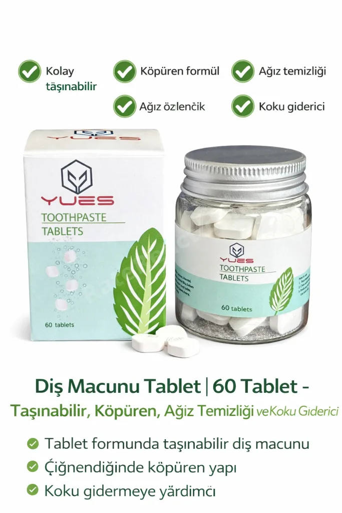Diş Macunu Tablet 60 Tablet - Taşınabilir, Köpüren, Ağız Temizliği ve Koku Giderici