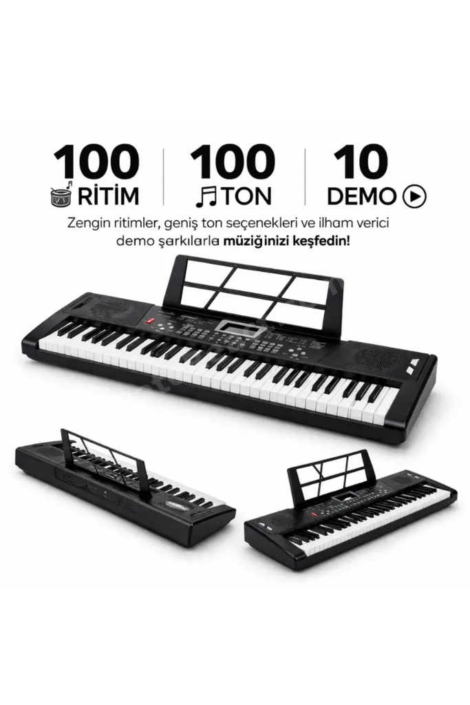 Mikrofonlu Işıklı 61 Tuşlu Çocuk Piyanosu 5 Oktav Dijital Org Keyboard Başlangıç Seti