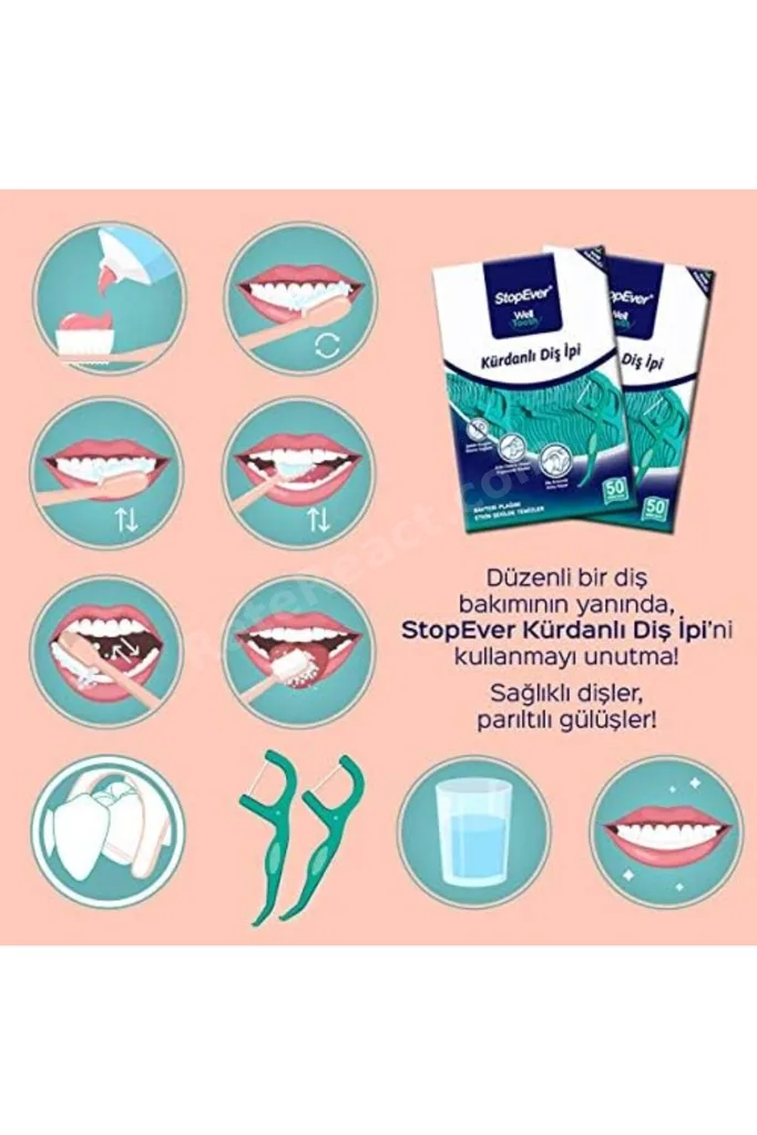 TTKTEKNOLOJİ StopEver Well Tooth Kürdanlı Diş İpi 3'lü Paket | Nane Aromalı | 150 Adet (3 x 50) | Di