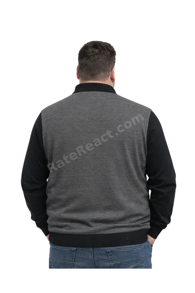 Erkek Büyük Beden Siyah Polo Yaka Fermuarlı Triko Kazak 5XL-6XL-7XL-8XL
