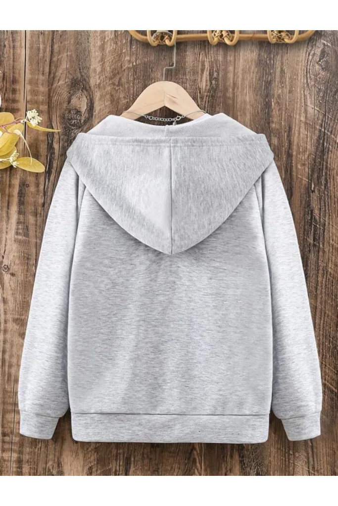 Bugs Bunny Pamuklu Çocuk Fermuarlı Hırka - Gri Baskılı Kız Erkek Çocuk Kışlık Kapüşonlu