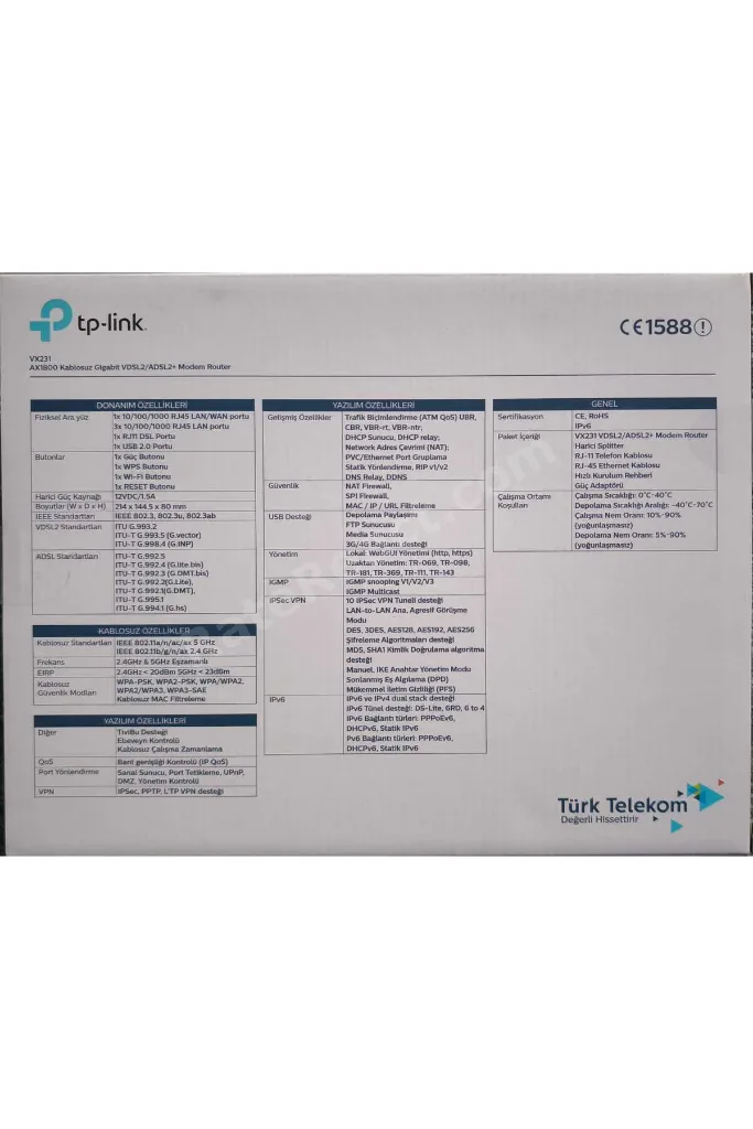 Wi-fi 6 Modem AGİNET Vx231 Ax1800 1200mbps 5ghz Türk Telekom Otomatik Kurulum