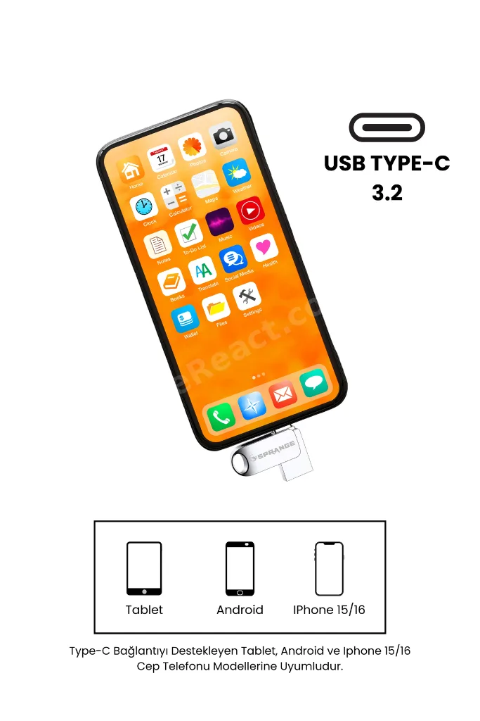 Sprange 64 Gb Flash Bellek Usb 3.2 Ultra Typec Otg Android/Pc/İphone 15/16/17 IPAD Tak Çalıştır