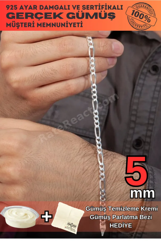 5mm Figaro Model 925 Ayar Gümüş Erkek Bileklik Künye 253882842